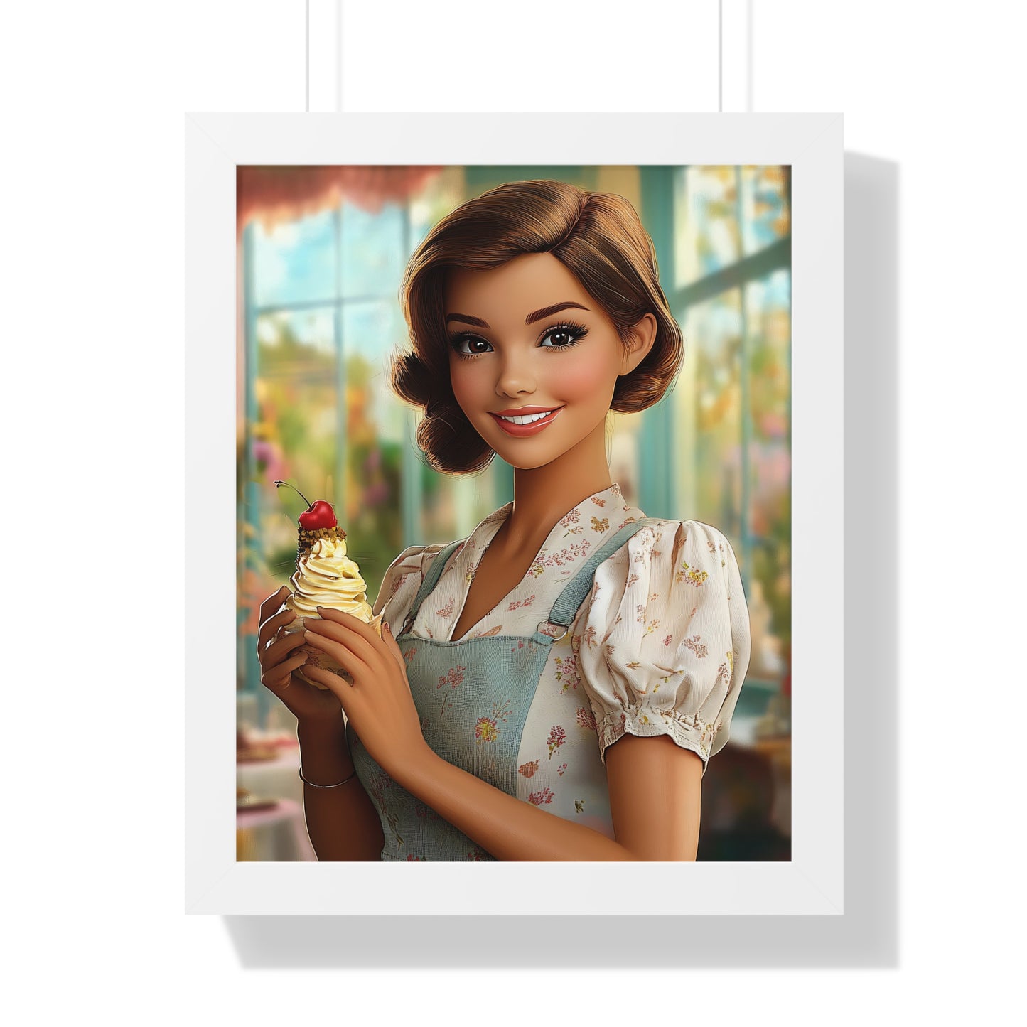 Framed Vertical Poster - Ice Cream Parlor Gal