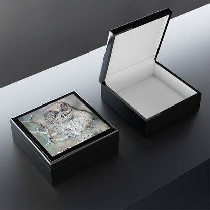 Boîte à bijoux/souvenirs - Hibou - Boîte laquée 7x7x3"