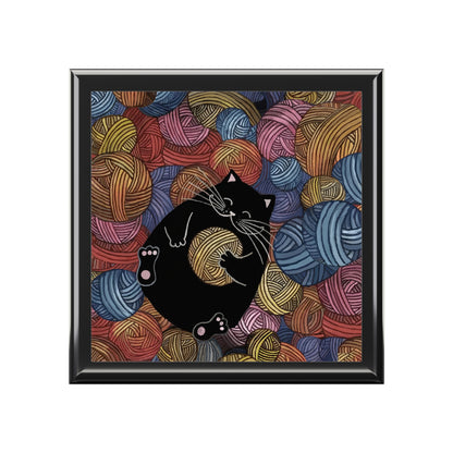 Jewelry Box Cute Cat Playing with Yarn Black front