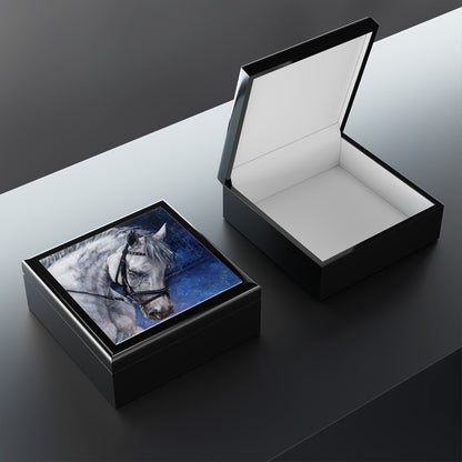 Jewelry Box - Keepsake Box with Grey Horse lid open