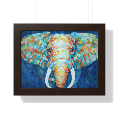 Colorful Elephant - Framed Horizontal Poster in brown frame