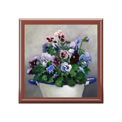 Jewelry/Keepsake Box - Pansies - Lacquered Wood Box  front