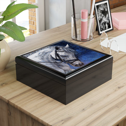 Jewelry Box - Keepsake Box with Grey Horse black