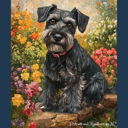 Schnauzer In Garden Portrait