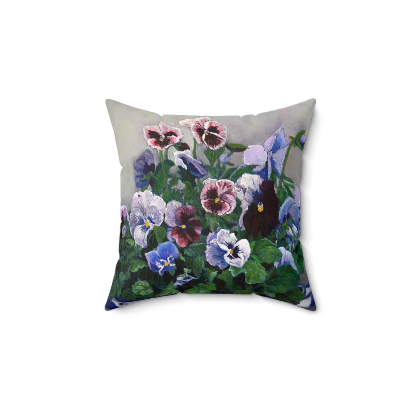 Pansies Floral Pillow -  Spun Polyester Square Throw Pillow with Insert