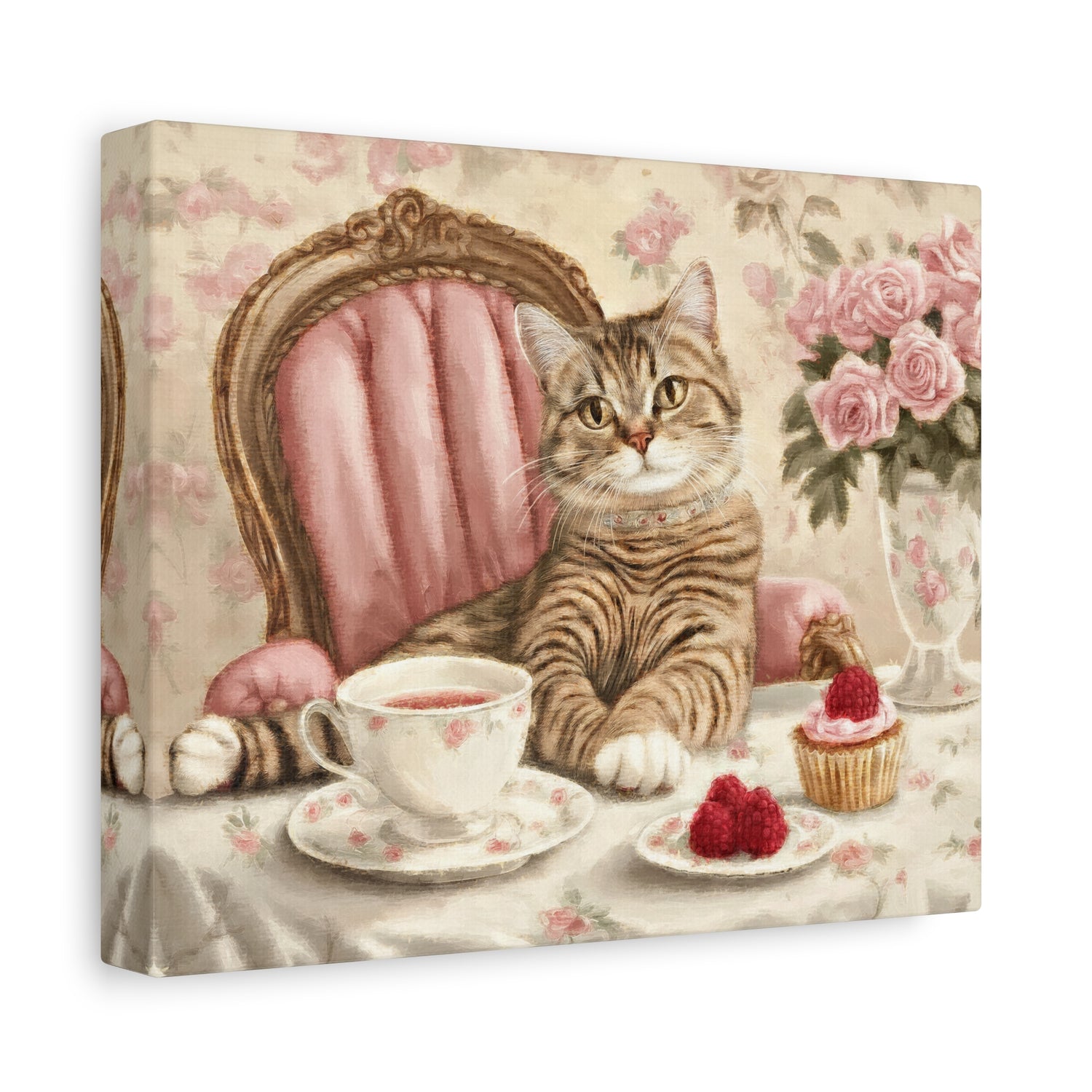 Matte Canvas - Whimsical Cat Art , Cute Wall Decor for Cat Lovers, Ideal Gift for Birthdays, Pet Lovers, and Home Decor side view