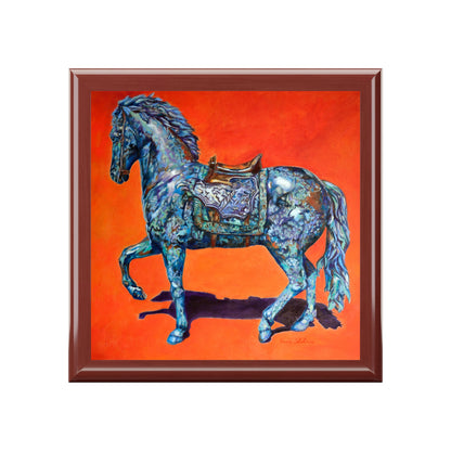 Keepsake/Jewelry Box - Indigo Horse - Wood Lacquer Box front cover
