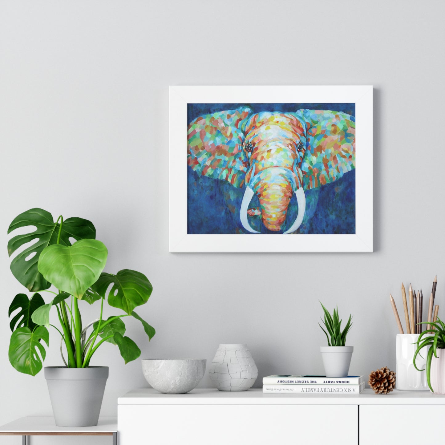 Colorful Elephant - Framed Horizontal Poster white frame in  situ