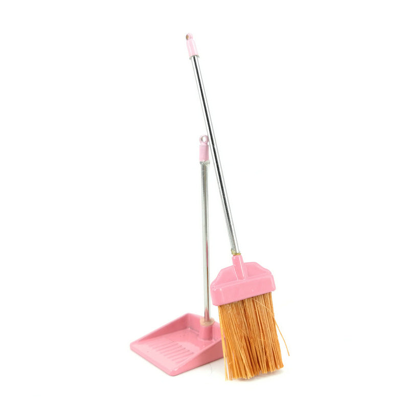 Miniature Broom and Trash Shovel Dollhouse Kitchen pink