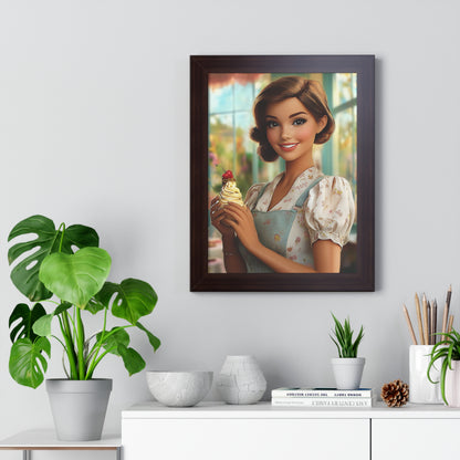 Framed Vertical Poster - Ice Cream Parlor Gal