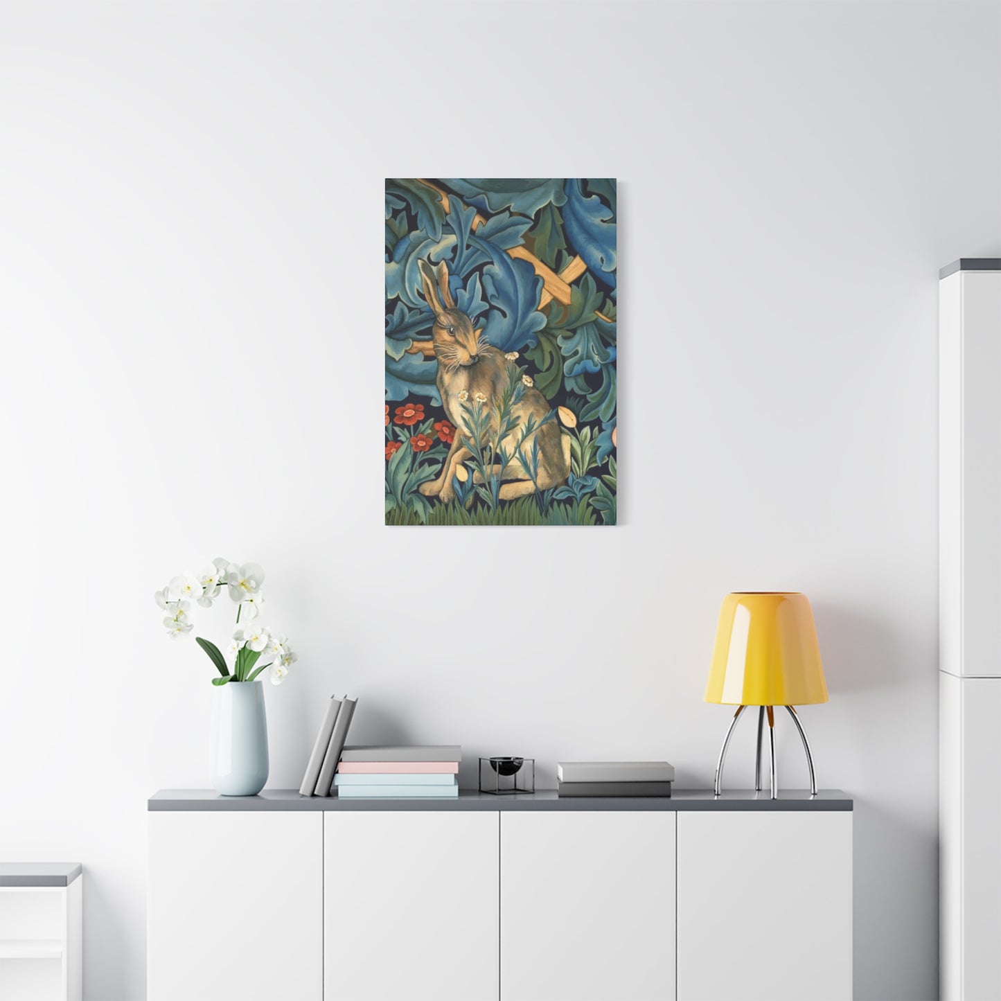 Matte Canvas, Stretched, 1.25" - William Morris Inspired Forest Rabbit