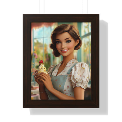 Framed Vertical Poster - Ice Cream Parlor Gal