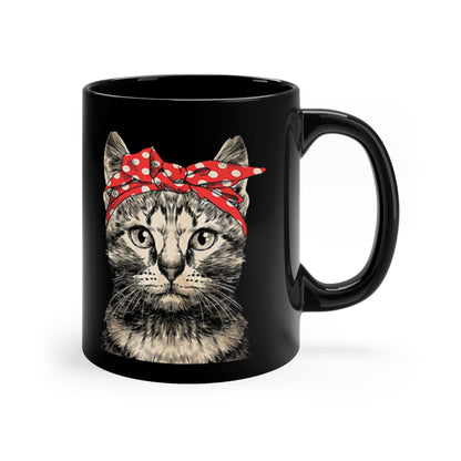Schwarze Kaffeetasse mit Katzen-Design, 11oz