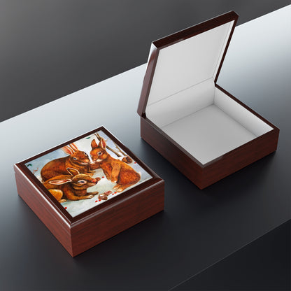 Jewelry Box - Rabbits in Snow Lacquered Keepsake Box open