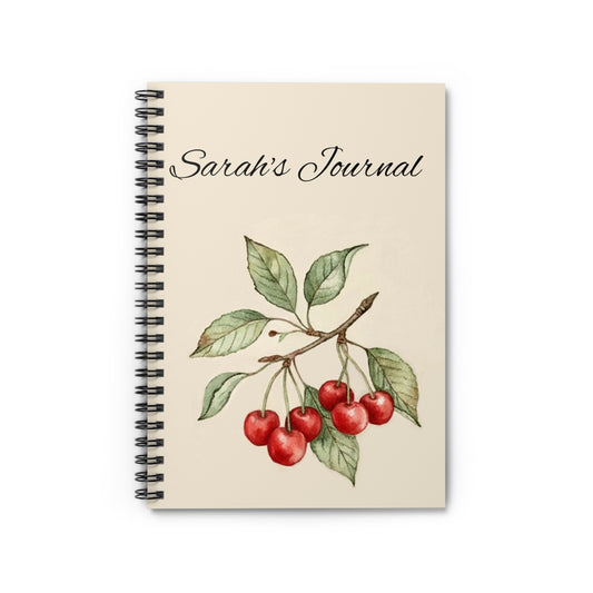 Cherry Botanical Spiral Notebook — Personalized "Sarah's Journal" Ruled Journal