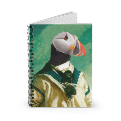 Puffin Portrait Spiral Notebook — Vintage Dressed Bird Ruled Journal