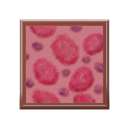 Jewelry Keepsake Box - Abstract Pattern in Fuchsia and Pink Golden Oak Box