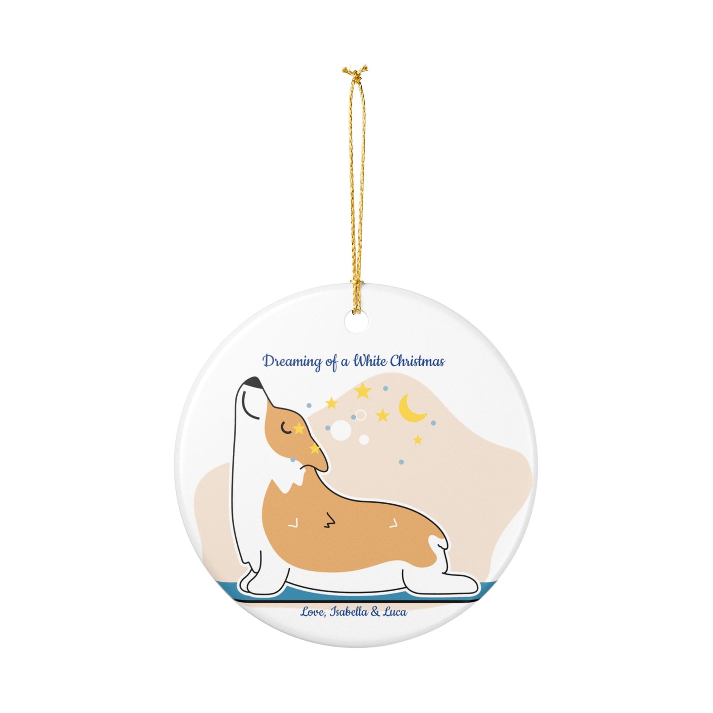 Corgi 'Dreaming of a White Christmas' Ceramic Ornament — Personalized Holiday Pet Keepsake