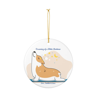 Corgi 'Dreaming of a White Christmas' Ceramic Ornament — Personalized Holiday Pet Keepsake