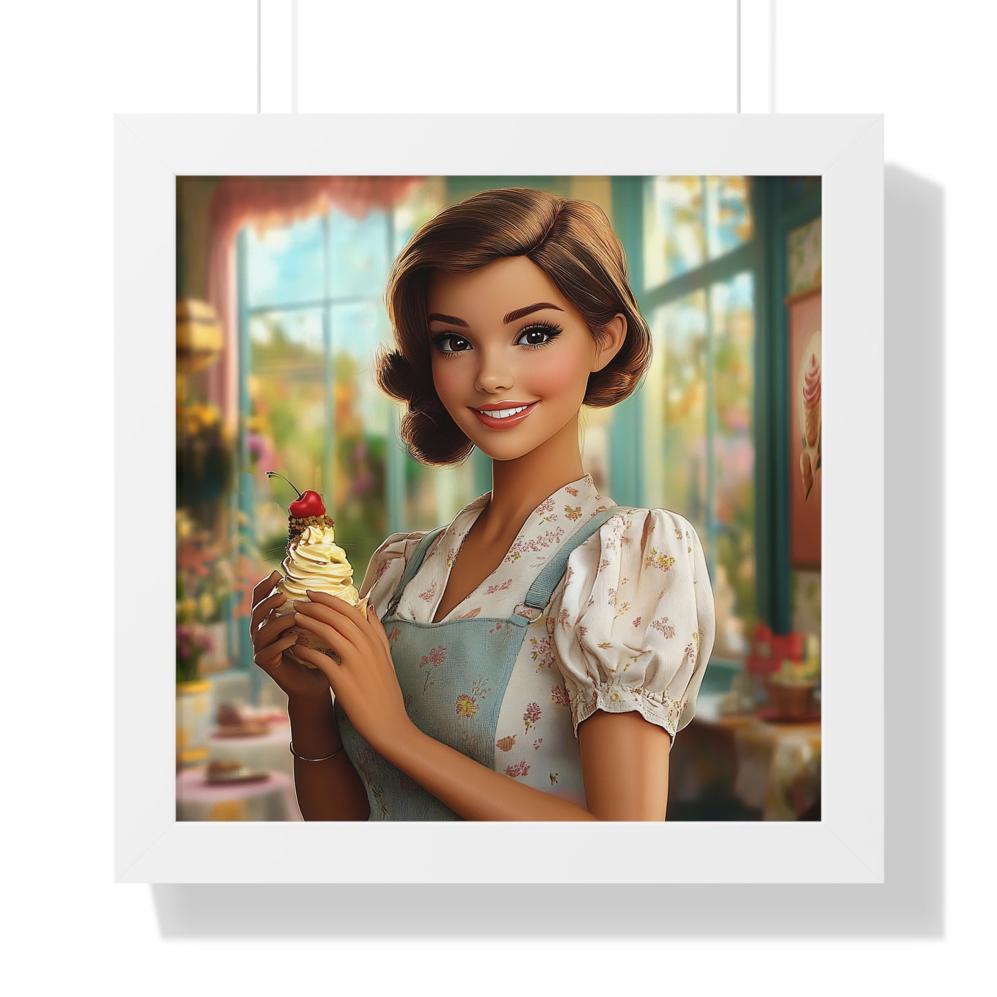 Framed Vertical Poster - Ice Cream Parlor Gal