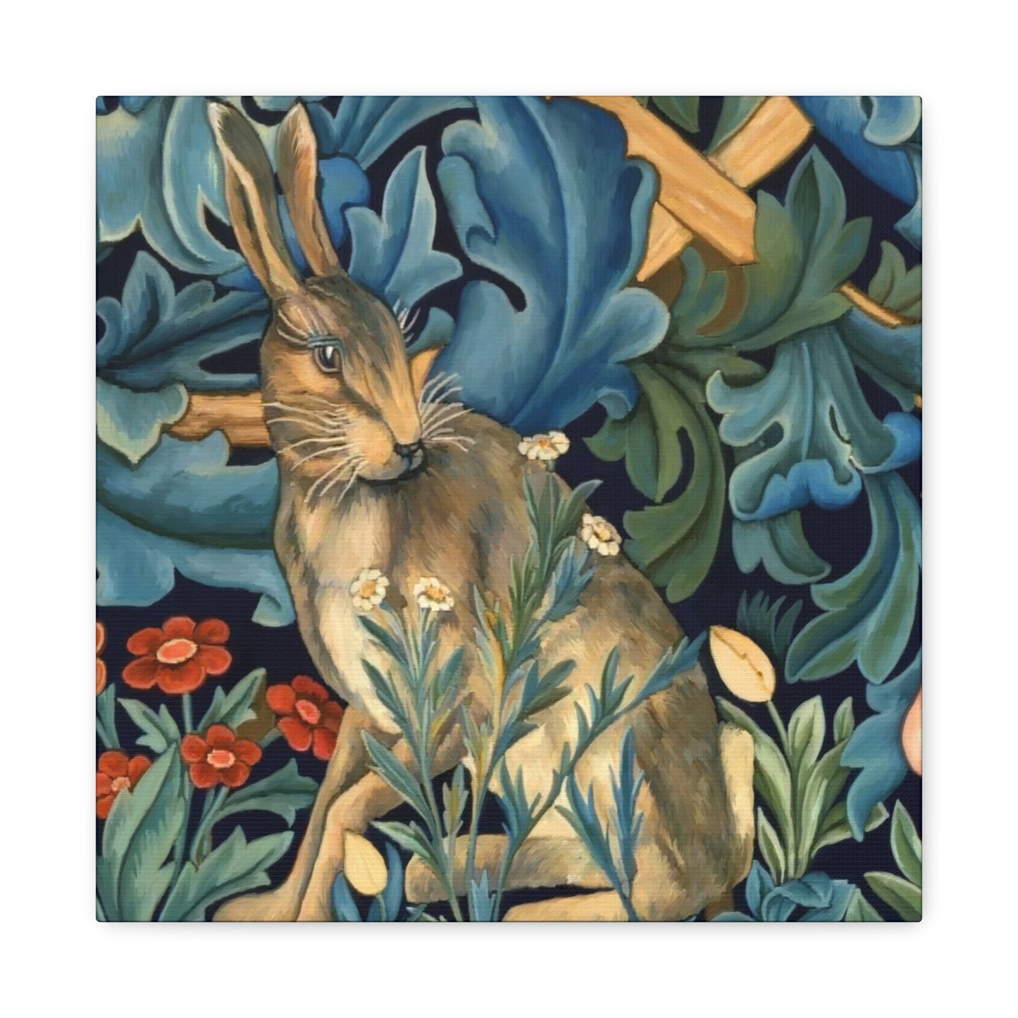 Matte Canvas, Stretched, 1.25" - William Morris Inspired Forest Rabbit