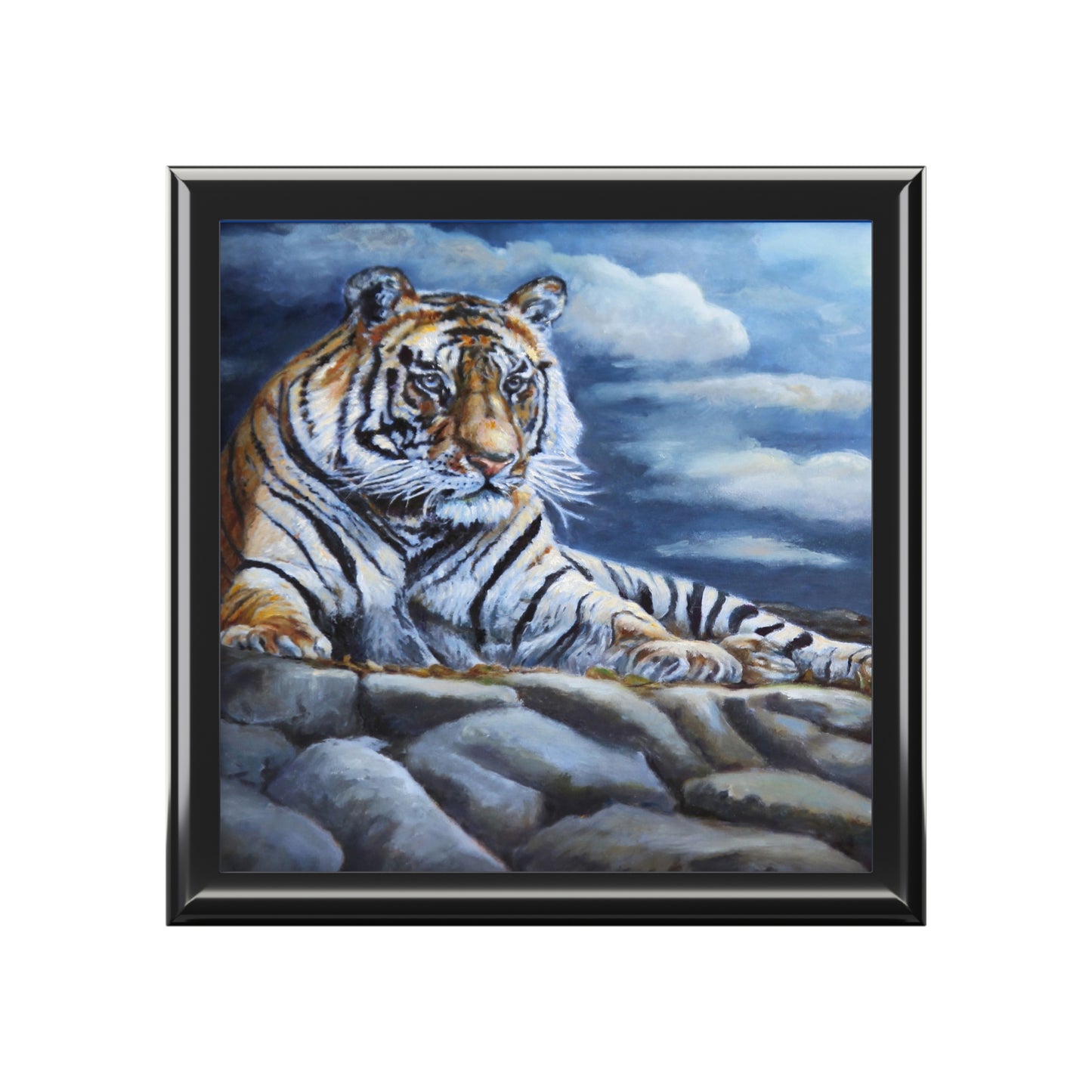 Jewelry/Keepsake Box Bengal Tiger Square Lacquer Box front 