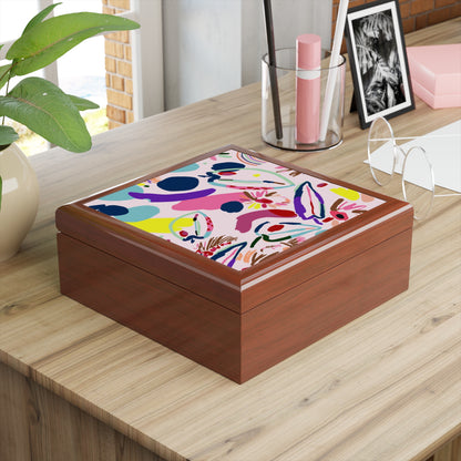 Jewelry Box - Utopia Keepsake Box - Abstract Design Lacquered Box golden oak