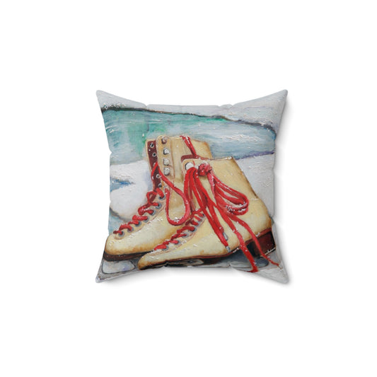 Pillow with Ice Skates Design -  Spun Polyester Square Throw Pillow with Insert