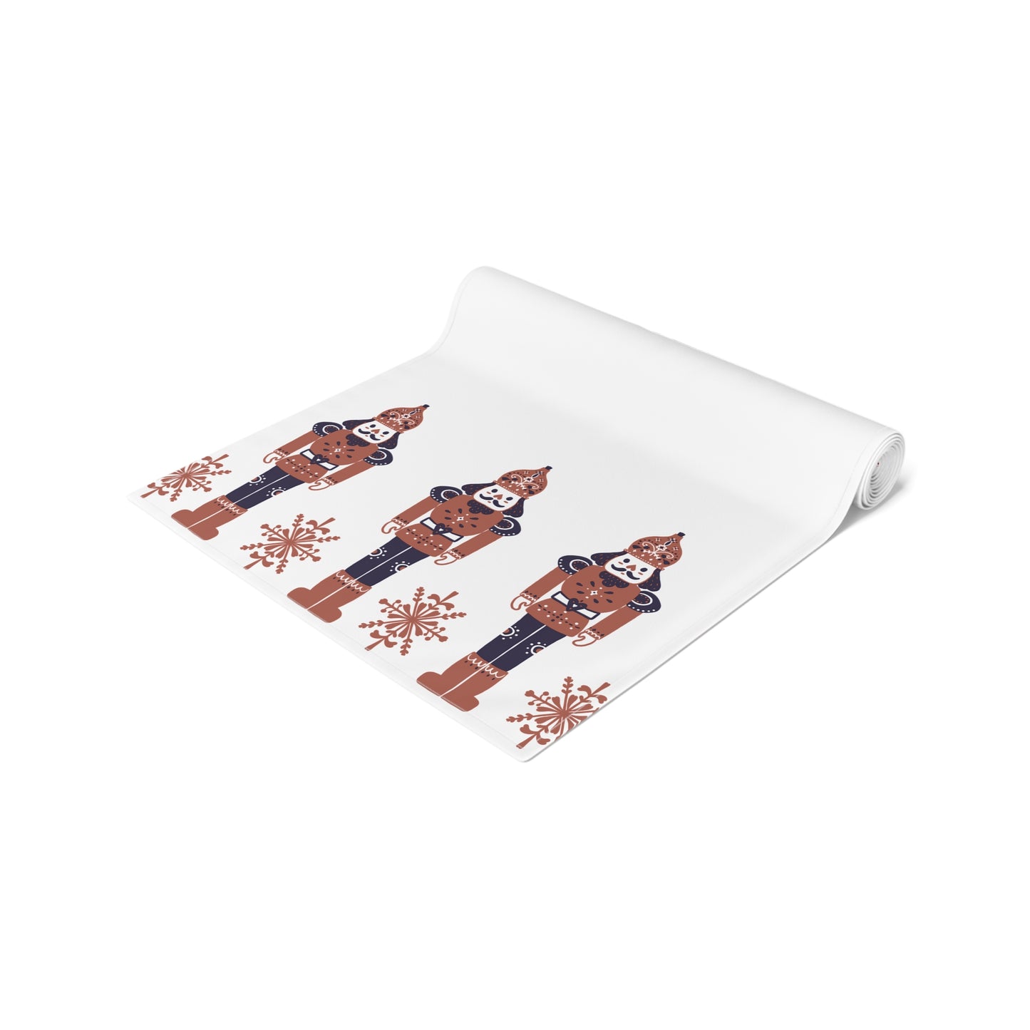 White table runner  with nutcracker design on a white background