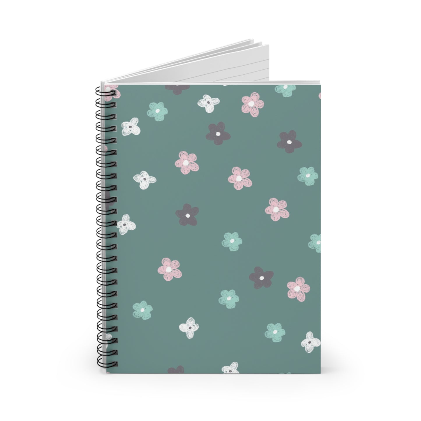 Floral Spiral Notebook — Teal Mini Flower Ruled Journal