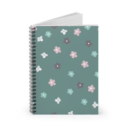 Floral Spiral Notebook — Teal Mini Flower Ruled Journal