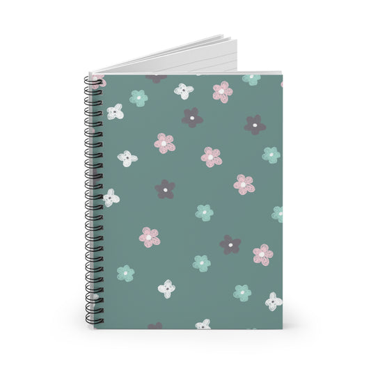 Floral Spiral Notebook — Teal Mini Flower Ruled Journal