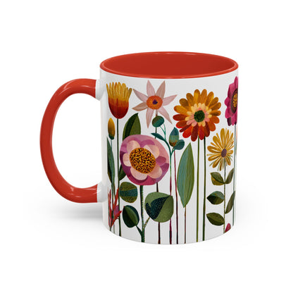 Red colored Mug with floral design and red interior on a white background