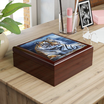 Jewelry/ Keepsake Box - Bengal Tiger Lacquer Box mahogany