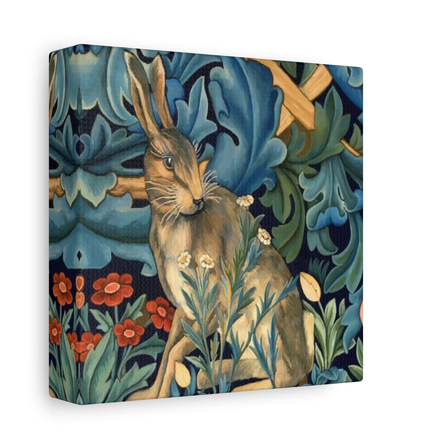 Matte Canvas, Stretched, 1.25" - William Morris Inspired Forest Rabbit