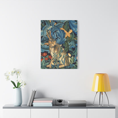 Matte Canvas, Stretched, 1.25" - William Morris Inspired Forest Rabbit