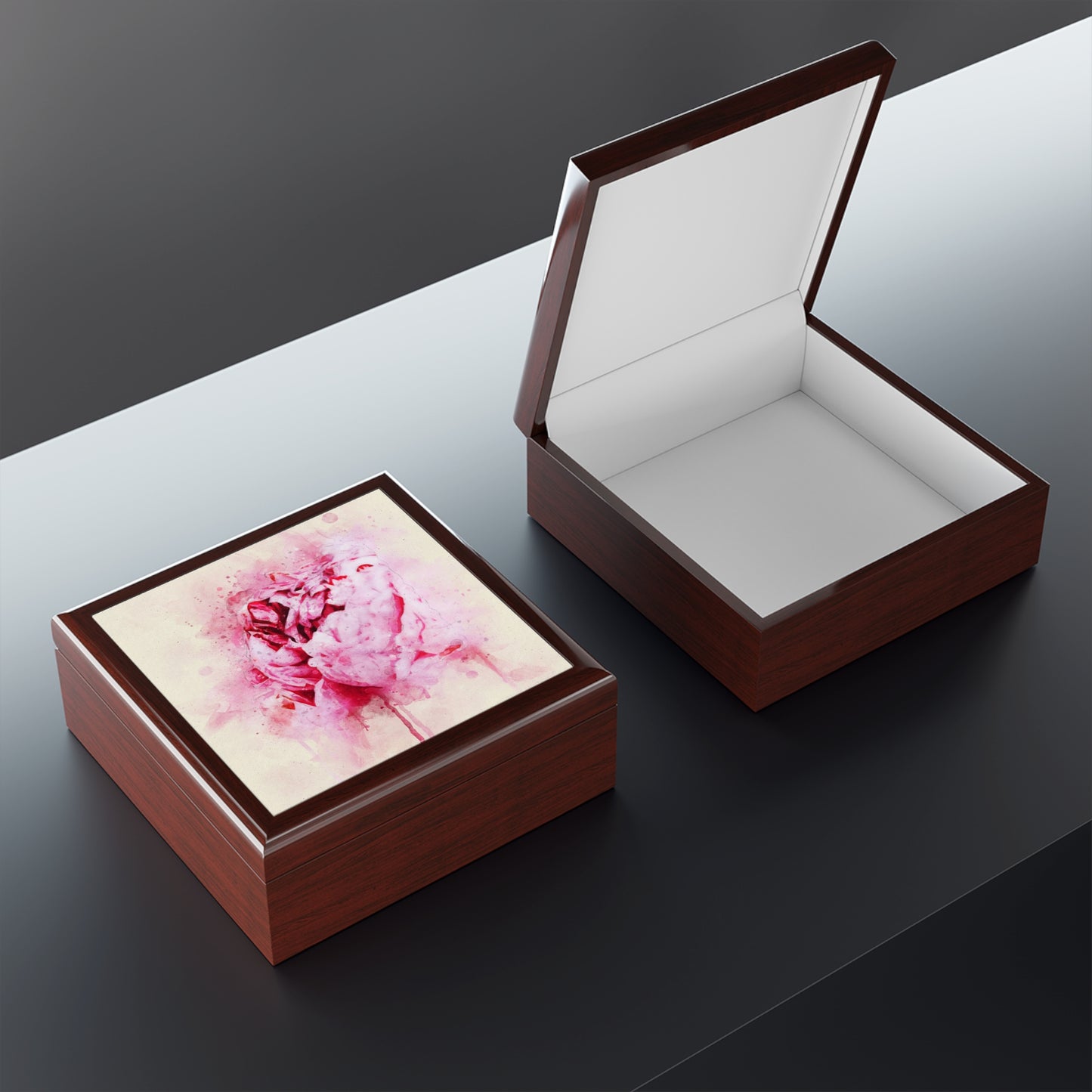Jewelry Box - Pink Peony Keepsake Box  open 