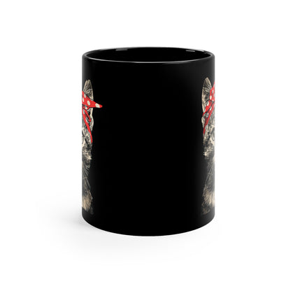 Black Coffee Mug with Cat Design, 11oz