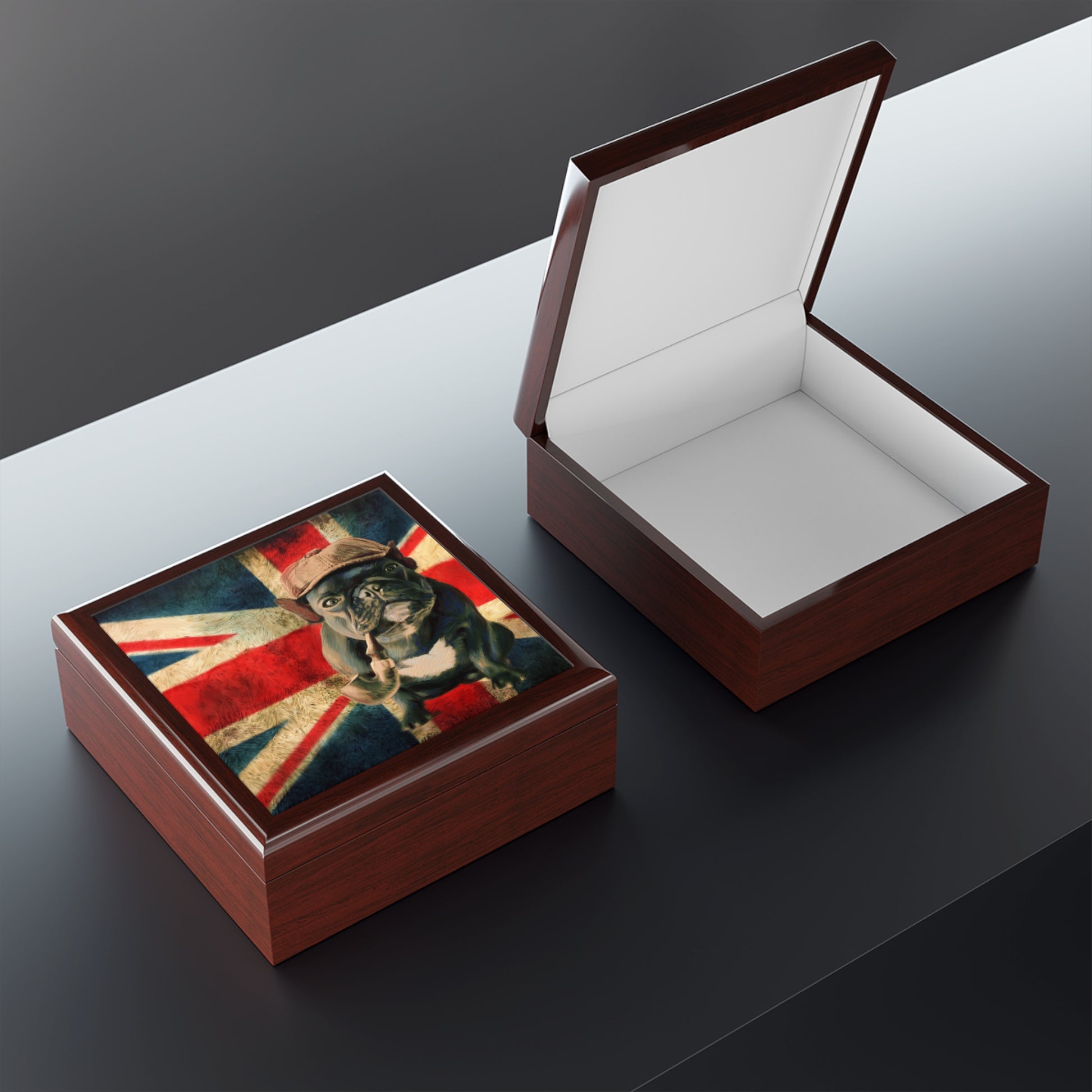 Jewelry Box/ Keepsake Box - French Bulldog with Pipe - Lacquer Box  one box