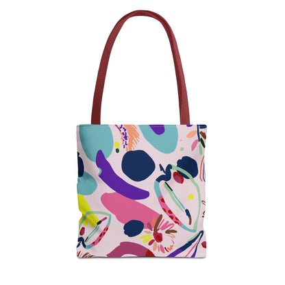 Colorful Circles Canvas Tote Bag - Heavy Duty Fine Art Shoulder Bag - red handle