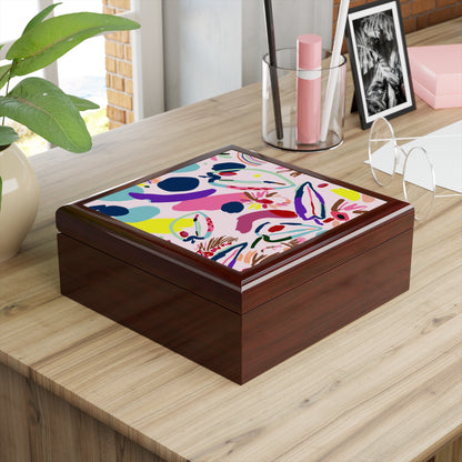 Jewelry Box - Utopia Keepsake Box - Abstract Design Lacquered Box mahogany