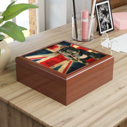 Jewelry Box/ Keepsake Box - French Bulldog with Pipe - Lacquer Box  golden oak