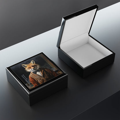 Keepsake/Jewelry Box - Fox - Wood Lacquer Box inside