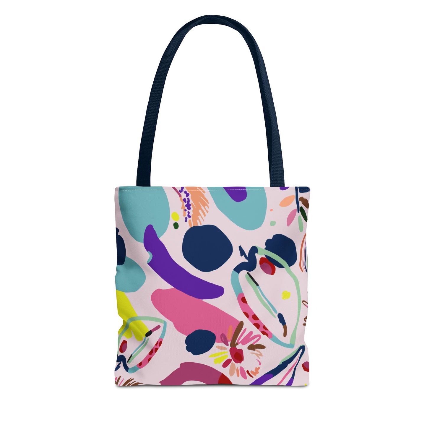 Colorful Circles Canvas Tote Bag - Heavy Duty Fine Art Shoulder Bag- blue handle
