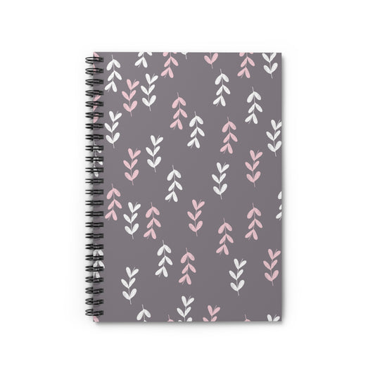 Floral Doodle Spiral Notebook — Pink & Gray Ruled Journal