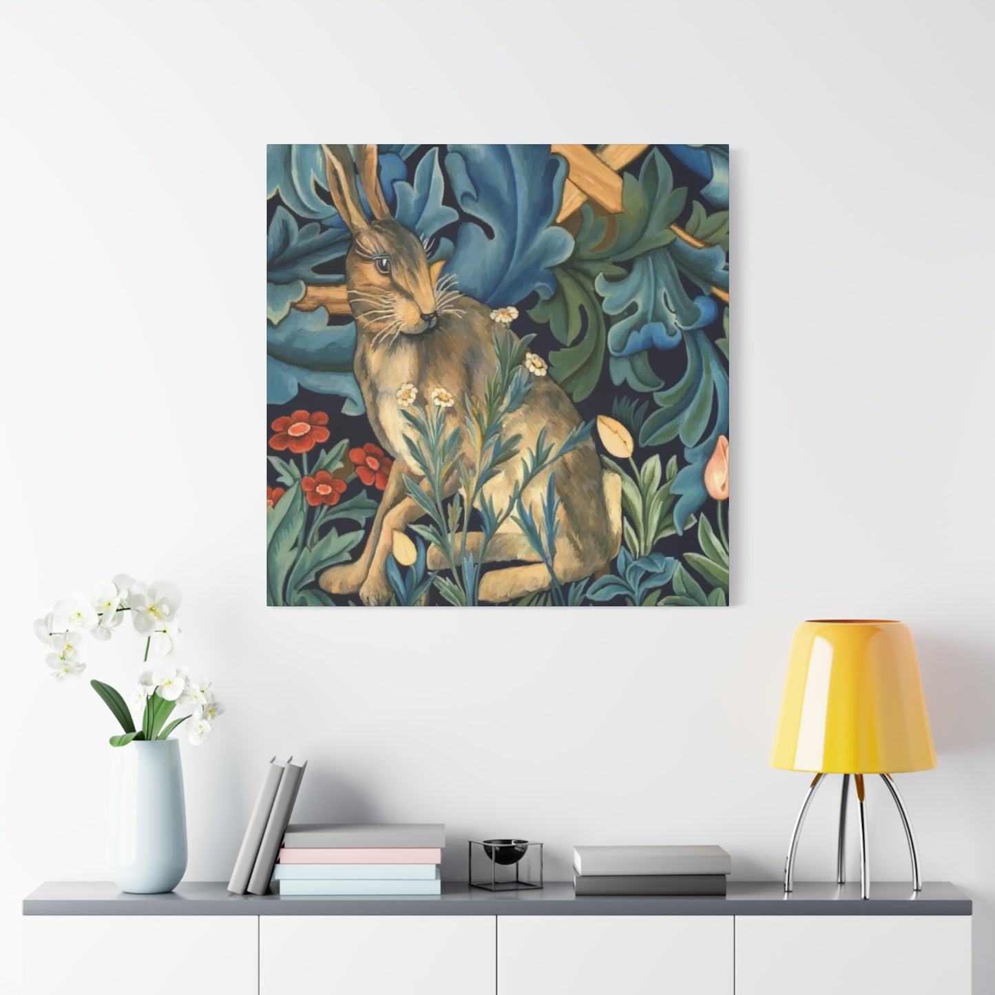 Matte Canvas, Stretched, 1.25" - William Morris Inspired Forest Rabbit