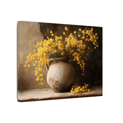 Mimosa Still Life Canvas Print — Rustic Vase Wall Art