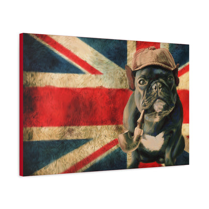 British Bulldog Canvas Wall Art – Vintage Union Jack with Smoking Frenchie