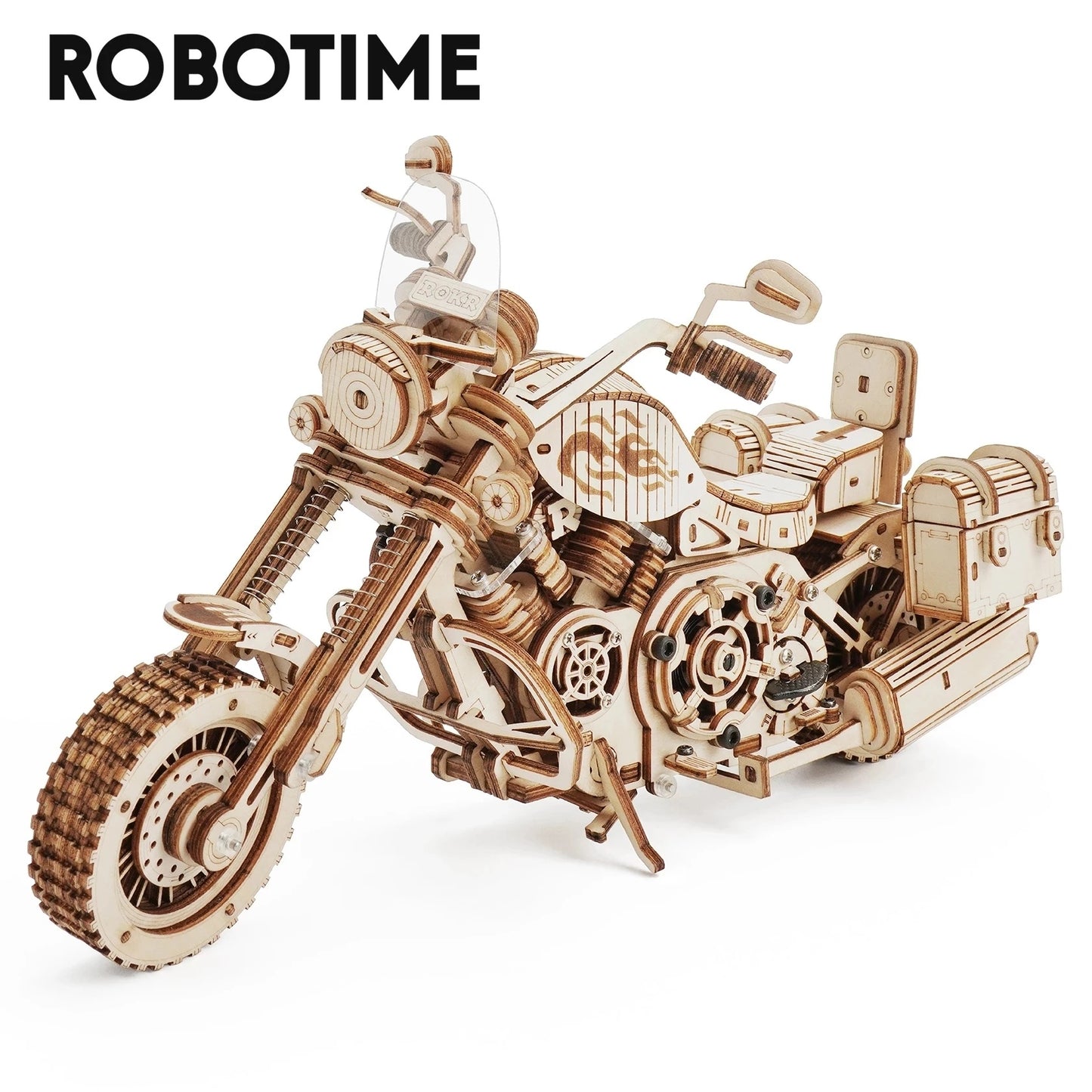 Wooden motorcycle model kit with 'Robotime' branding on a white background Robotime Rokr Cruiser Motorcycle DIY Wooden Model 420 Pcs Building Wooden Kit