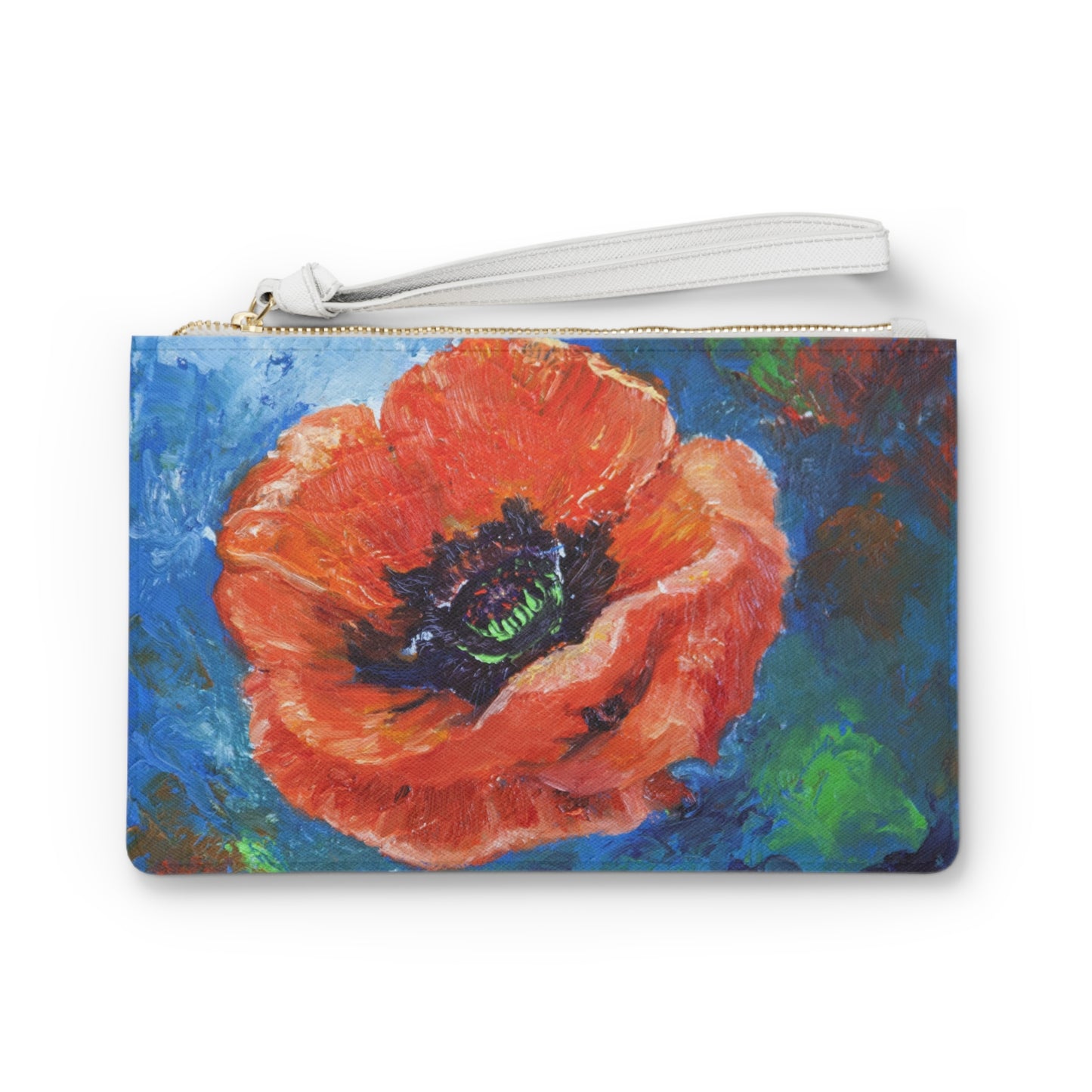 Red Poppy Vegan Leather Clutch Bag - Saffiano Wristlet Purse with Loop Handle, Floral Evening Bag, Gifts for Her